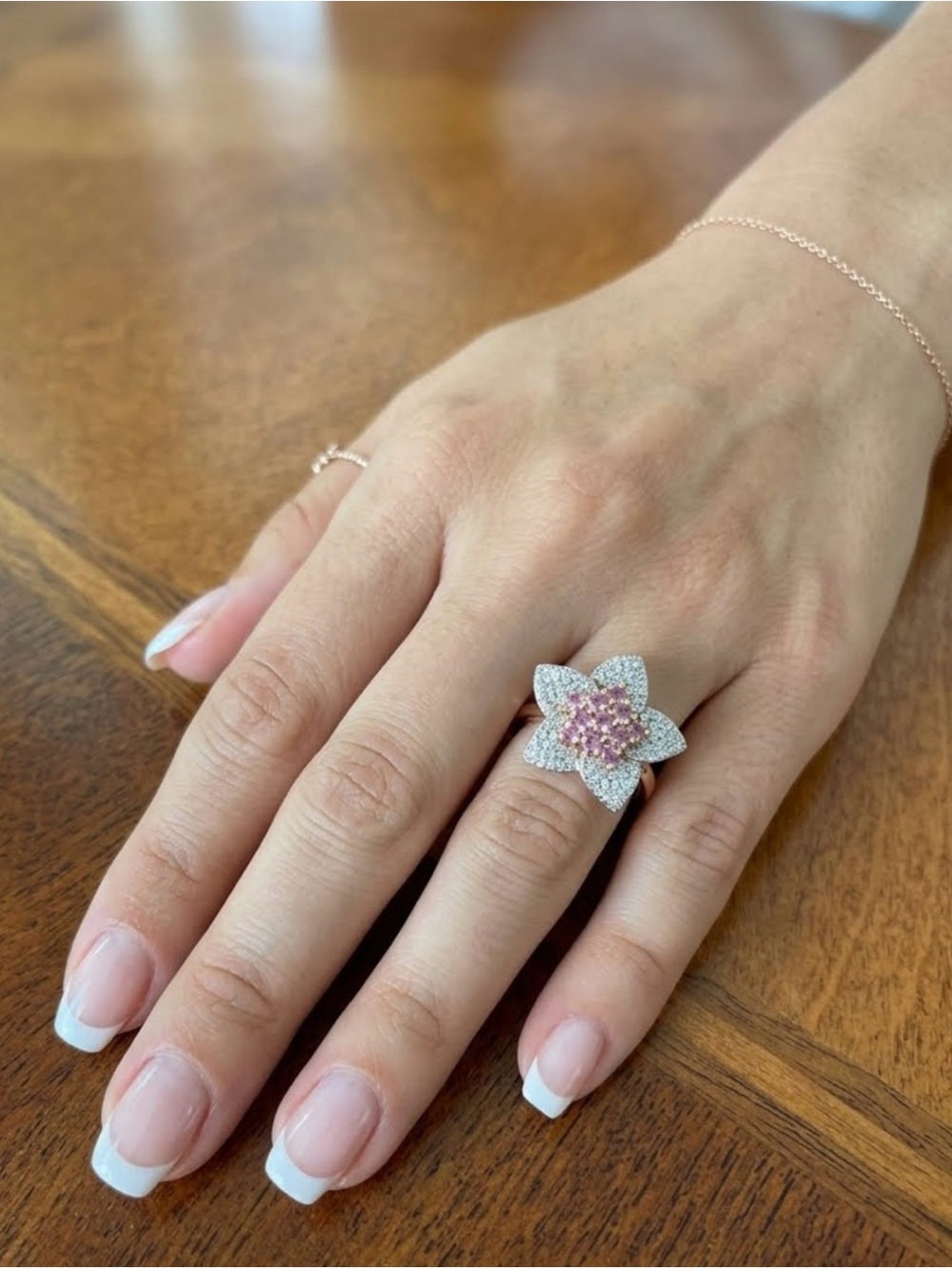 Rose Gold Vermeil 925 Sterling Silver Floral Ring w/ Pink Tourmaline Size 6-NWT